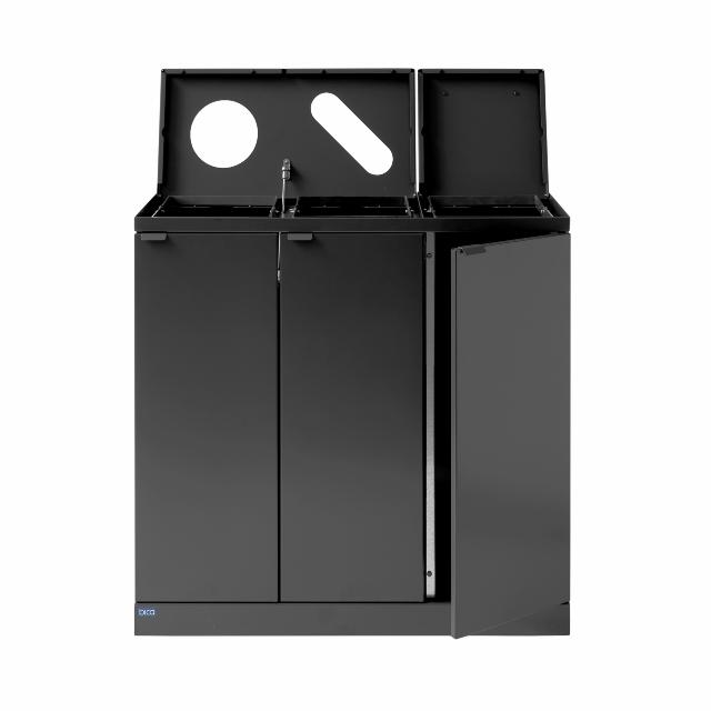 Bica Modell 875 Avfallssortering 3x65 liter Lyftbart lock/formade inkast Antracit